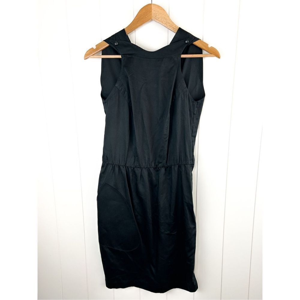 Thierry Mugler Paris Black Mini Dress Cowl Back LBD Snap Top One Pocket Size‎ 40